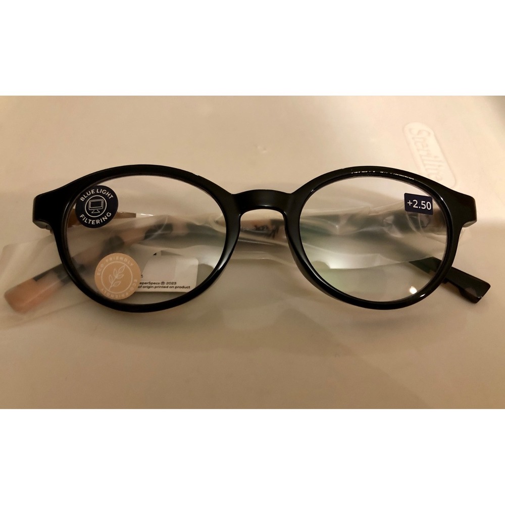 New Black Marble Round Apollo  Peepers Blue Light filtering Glasses +2.50